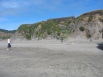 This Beach Is a Great Place For A Game Of Ball!. Congratulate Me For Capturing the Orange Ball Exactly Mid Flight.  As indicated by all the homes on the cliffs, this strip of California Coast seems to be more highly developed.  Beach access, 5 mi South of Westport, CA.  (Photo = 117-1701.JPG )