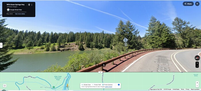 Scenery Along the Green Springs Highway OR-66. A Second View Of The Long, Narrow Lake Of Keene Creek Reservoir.   

ZMM Page ~315 
File = GSV 9876 GnSpringsHy TopoZoneSezEl4500&ShoGoByNarrowLargeLongLake
