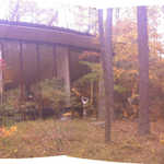 This  photo of the front of our Solar Home, and the next photo,  are "A Celebration Of Fall Color & Fall Leaves"!! 

This is a composite of the same two original photos, but with half the focal lenght typed in: Of course it still is showing the max fall color, of September 9th of last year. 

NOTE: Contrasted to the prevous composite, the roof line is now more "natural", minus the "bend" at the "stitch line", but the house and window, seem to have a bulge, and the edges of the photo, are crazy curved!!

You might need to swap this with the previous photo to appreciate the differences. I believe these two composits were made with Canon Software that came with my old Canon Camera. 


Photo_110911_004-005 f-35mmEquivNoCrop.jpg